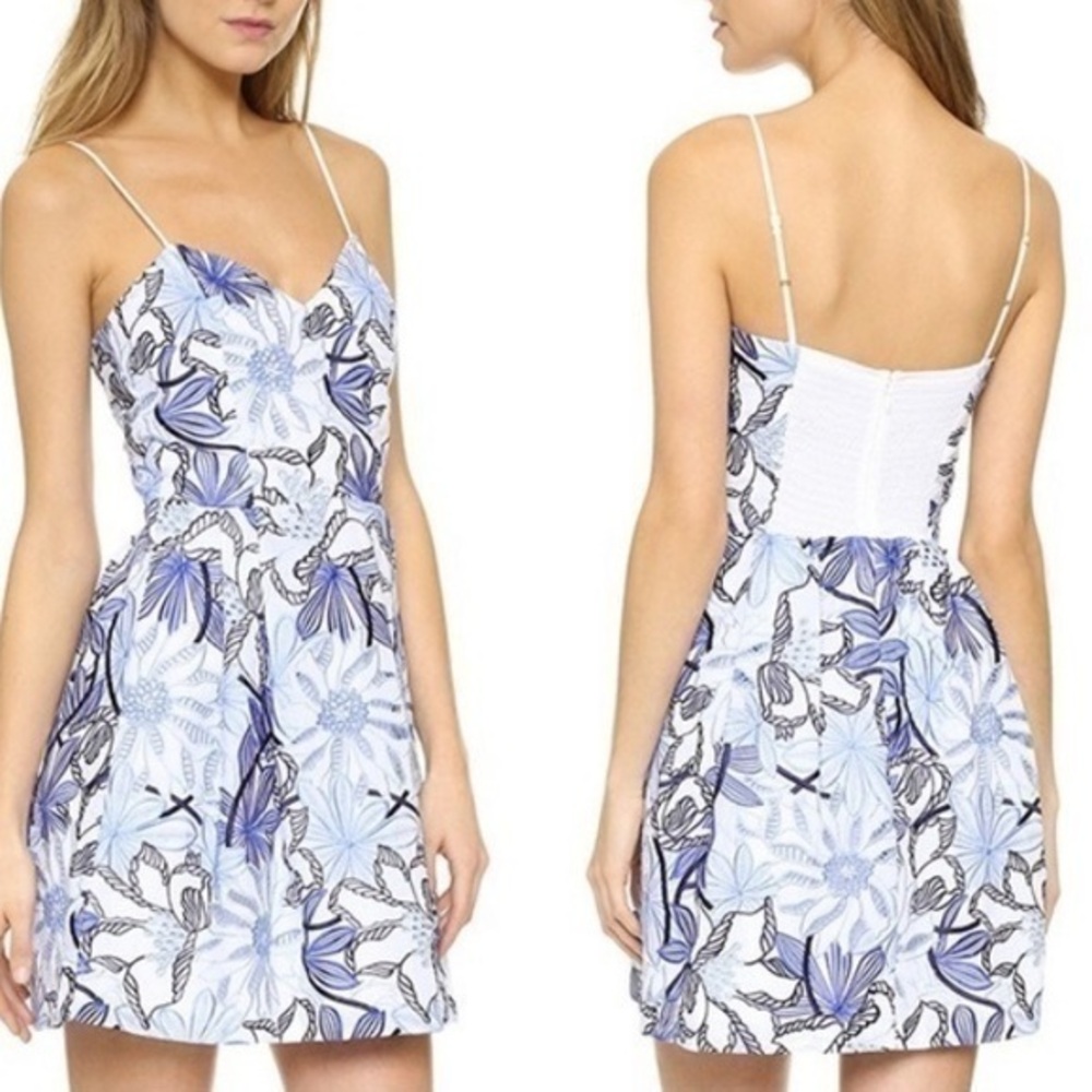 Parker white blue embroidered sleeveless dress